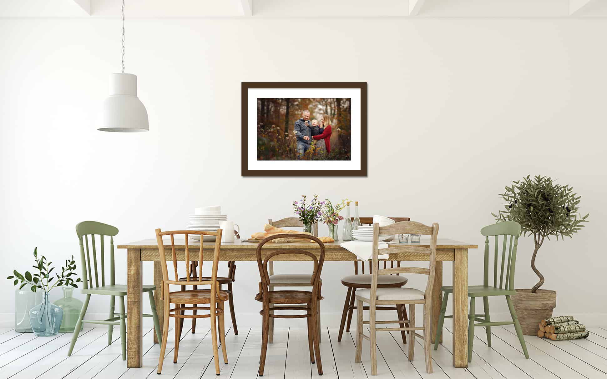 kitchen with image on wall